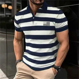 Men Polos Fashion two two stribed mens polo t-shirt 3D National Flag Pattern Short Sleeved Lased Lapel Suitl2405