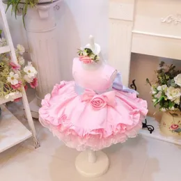 Fiori rosa Girl Dresses Jewel Ruffles Flower Toddlers Neonati Baby Short Pageant Abito per bambini Abito da festa Principesse per il matrimonio 268M