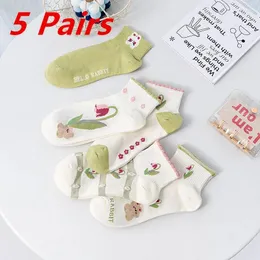 Women Socks 5Pair /Lot Ankle For Crew Green No Show Low Cut Invisible Cotton Thin Non-Slip Silicone Breattable