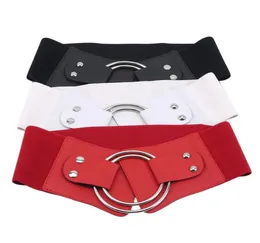 Moda Mulheres Vintage Cummerbund Cintos elásticos da cintura larga para mulheres Coloque elástico da cintura Metal Big Ring Women039s Belt9805479