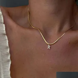 Hänghalsband inlagda zirkonbokstav initial halsband för kvinnor guldkedja söt charms collier alfabet smycken vänner gåva drop de otnws
