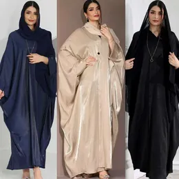 Ethnic Clothing Middle East Front Open Abaya Women Kort mode Silky Arab Dubai Marockan Kimono Corban Eid New Islamic Outsider Robes Oversize T240510