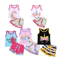 Kids Designer Clothes Girls Outfits Children horse Short Sleeve TopsTassel Shorts 2pcsset 2020 Summer Boutique Baby Clothing Set1302665