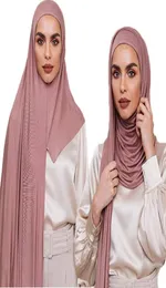 Halsdukar muslimska kvinnor omedelbart jersey hijab presewn premium jesey hijabs pinless wrap head sharf bandana turban 170x60cmscarves4582969