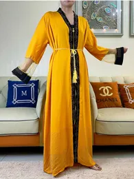 الملابس العرقية 2023 فساتين الحفلات الخريف Abayas للنساء دبي الطويل SLVE عالي الجودة الشيفون مريح Kaftan Diamonds سستة الملابس T240510