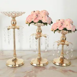 Titulares de vela Gold Crystal Decoration Table Center Pieces Candelabra Party Flower Vase Home