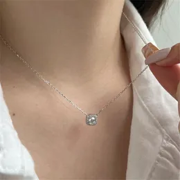 여성 파티를위한 0.5ct 다이아몬드 스퀘어 목걸이 디자이너 고급 925 스털링 실버 펜던트 목걸이 귀걸이 패션 5A 지르코니아 귀걸이 보석류 여성 선물 상자