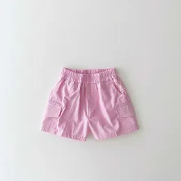 Shorts Baby e meninas Shorts de verão Short Solid Elastic Coloque bolso do jardim de infância