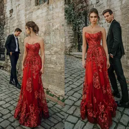 Rote Brautkleider PALLE APPLIKE BRIDAL Kleid Sweep Zug trägerloser Hochzeitskleid Custom Made Vestidos de Novia 2843