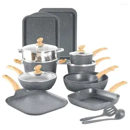 Set di pentole set antiaderente 17 pezzi Set di induzione cucina fritta padella Wok utensili in silicone utensili grigi anche la sicurezza tecnologica