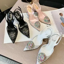 Rene Caovilla Slingbacks Designer Heels Dress Shoes Rhinestone High Heels Luxury Designer High-Heeled Party Wedding Shoe Dress Shoes Top Quality Size 35-43