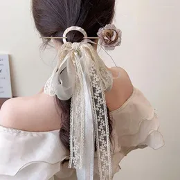 Saç klipleri Kore Peri Dantel Yay Saçkuru Muhteşem Uzun Şerit Düğün Mori Serisi Gül Saç Çekimi Kadın Aksesuarları