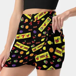 Skirts Casino Lucky Slots Cherry Melon Lemon Fruit Pattern Women's Skirt Mini A Line With Hide Pocket