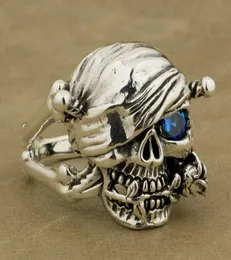 925 Sterling Silver Pirat Skull Ring Rose Blue CZ Mens Biker Style 9W101 C18122011648048