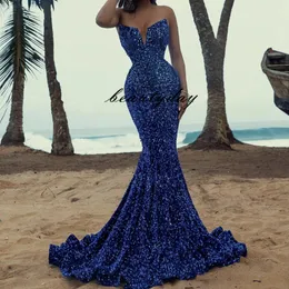Real Blue Prom Dresses Pageant 2022 modesta sereia de moda doce-coração sparkling lantejas de festas noturnas vestido de ocasião especial PLU 265b