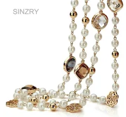 Sinzry Cubic Zircon Rose Flor simulada Pearl Long for Women Sweater Colar de inverno Presente de Natal9187165