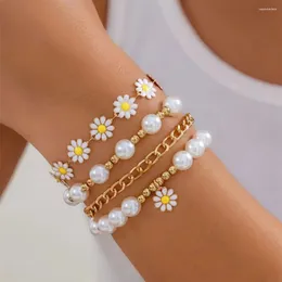 Charm Bracelets 4/5pcs Emaille Star Small Daisy Armband Boho Style String Schmuck Stapelbare Sommerferien Faux Pearl Chain