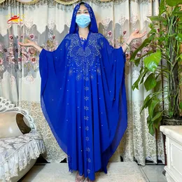 Ubranie etniczne Nowa muzułmańska sukienka Kaftan Abaya Kimono Women Dubai Open Abayas Turkish Stones Szyfonowa sukienka z kapturem Elegancka Afryka