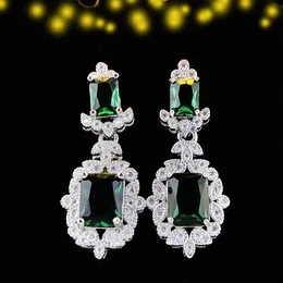 2024 Luxury inlaid imitation natural emerald princess square diamond earrings engagement banquet earrings and earrings for women 6522