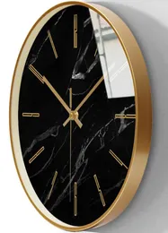 Мраморные роскошные настенные часы мода тихое скандинавское золото круглый гостиная Zegary na Sciane Стильные декор часы6307116