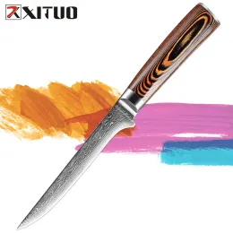 Xituo boning kniv 6 tum damascus kök kniv ultra skarp blad vg10 67-skikt fullt tang bästa skivning knivväka handtag
