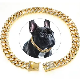 Компания Dog Chain Diamond Cuban Walking Metal Chain Collar с дизайном безопасной пряжки, домашние украшения для домашних кошек кубинские украшения