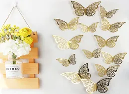 12pcsset Butterfly Wall Stickers 12pcsset 3D Металлический ощущение детских комнат обои для вечеринки свадебные украшения художественная роспись дома 882022231803281