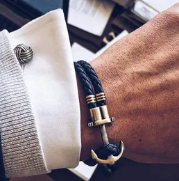 Homens âncora Pulseira feita de nylon em azul marinho e âncora feita de brass1966389