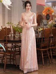 2024 Элегантные блестки -мама невесты платья с длинными синими розовыми аппликациями Bling Формальные вечерние платья плюс размер на заказ платье для гостя Boho Bling Вечерние платья