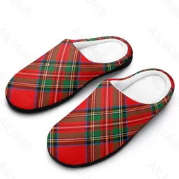 Terlik Kırmızı Stewart Tartan (8) Sandalet Peluş Peluş Sıcak Ayakkabı Tut Termal Erkekler Kadın Terlik Bayan Anime Açık