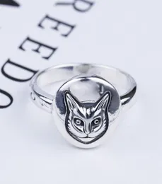 Anello S925 Silver Cat Head Ring Vintage Sterling Silver Cat Face Ring in stile British Hiphop Maschio e femmina Thai Silver Ring8015531