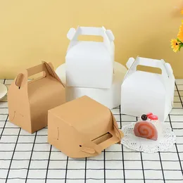 Wrap regalo 5pcs Kraft Paper Cake Box Boxes portatile con manico alimentare Candy Candy Packaging Wedding Birthday Gifts Forniture