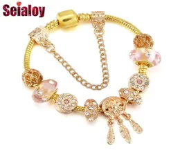 Charmarmband seialoy guld dröm catcher för kvinnor män original rosa glas kristall pärlstav armband armband smycken gåva5892093