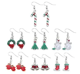 Christmas Earrings Women Crystal Snowman Drop Dangle Earrings New Year Red Pompon Set For Women Girl3703553