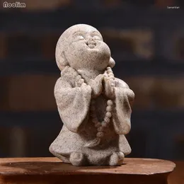 Dekorative Figuren Harz Sandstein süßer kleiner Mönch weißer Buddha Maitreya Ornament Home Office Dekor Tea Haustier