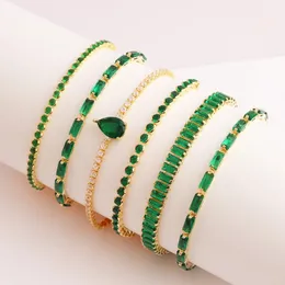 Bracciale da tennis CZ verde lucido verde per donne gioielli con zircone cristallino regolabile a catena a catena in oro in oro regelido regalo 240423 240423