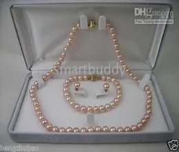 Fine Natural 78 mm Akoya Pink Pearl Necklace Branslet Branslet Kolczyki Zestaw 14K9940933