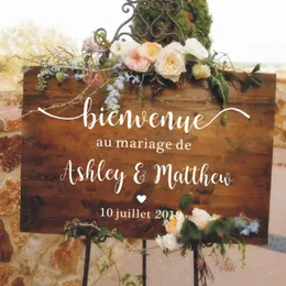 Adesivos em estilo francês espelho de casamento de vinil nomes personalizados nomes de casamento de boas -vindas Murais Romantic Mariage O303 240429