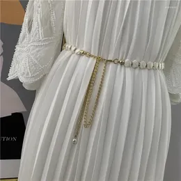 Канал Cclies ремни мода женщина Жемчужная раковина ремень цепь элегантная металлическая тонкая тонкая платья по талии