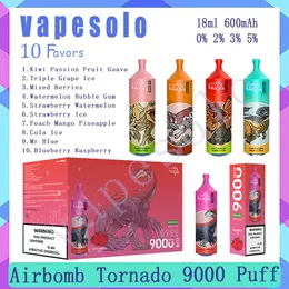 Airbomb Tornado 9000 Puff E Cigarro 18ml Mesh Mesh Coil 10 Flavores Kit de Vapes de 9k Puffs
