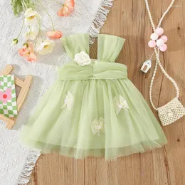 Girl Dresses Girl's Princess Dress Children's Clothing Summer Beautiful Flower Bow Strap Solid Color Korean Edition