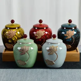 Creative Kiln Change Lotus Celadon Ge Kiln Ceramic Tea Seal Pot Coarse Pottery Storage Pot Pu er Moisture-proof Household 240510