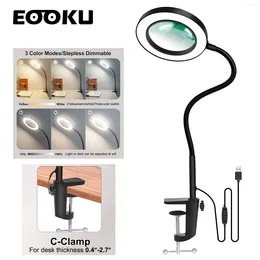 Table Lamps EOOKU Bench Vise USB Lamp 5X Magnifying Glass Flexible Desk Light LED Magnifier For Reading Working Lighting Soldering