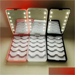 Kompakta speglar Portable Lady LED Light Makeup Mirror With Eyelashes Case Organizer Folding Touch SN 5 Par Lashes Tray Storage Box Dhsti