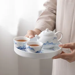 Teaware set handmålad blanc de chine tekanna hushållsfilter te maker singel cup bambu magasin set mini gentleman orchid