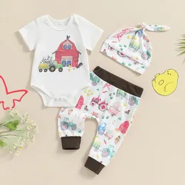 Set di abbigliamento citgeesummer neonati per bambini outfit a manica corta carta cartone animato pannelli pantaloni set di cappelli abiti da fattoria