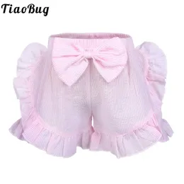 Shorts Baby Girl Bloomers Diaper Cover Childrens Baby Seersucker Shorts with Frilly Bow Underpants Summer Breathable Knitted Swimsuit d240510