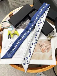 シルクスカーフの女性ヘッドバンドの青い犬の骨小さなスカーフ装飾バックパックショルダーストラップストラップバッグハンドルリボンストリーマ