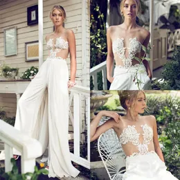 Riki dalal Modest A Line Wedding Dress Jumpsuit Removable Skirt Lace Aptique Bridal Gownsカスタムメイドのウェディングドレス288f