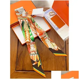 Halsdukar HS Space Horse Racing Maya Jungle Twil Silk Scarf Long Winding Bag Handle Ribbon Drop Delivery Fashion Accessories Hatts, Glove Dhwwo